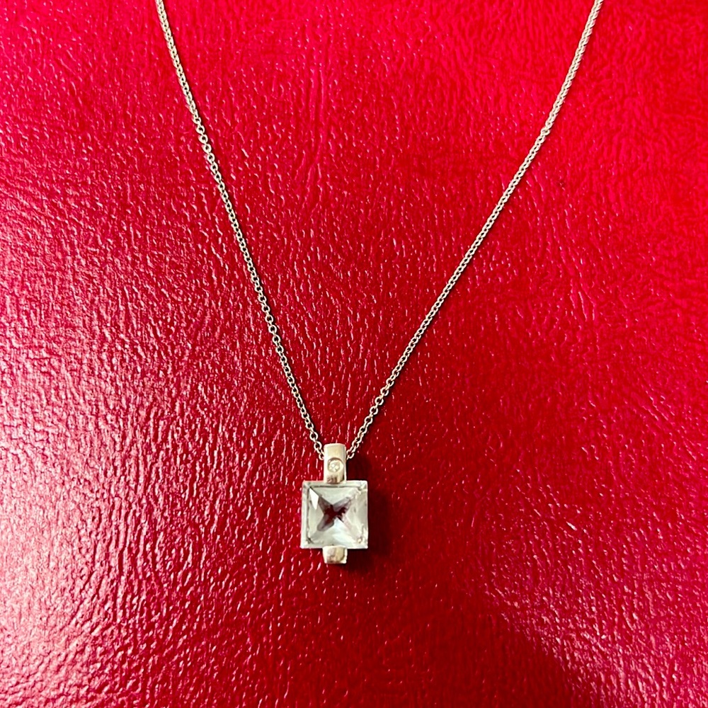 Light blue stone and white gold necklace